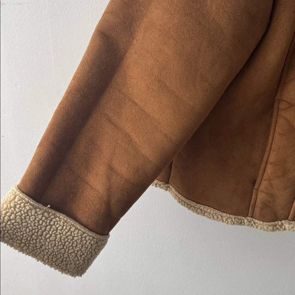 LL Bean Tan Teddy Jacket with Cream Sherpa Lining - Picture 4 of 5